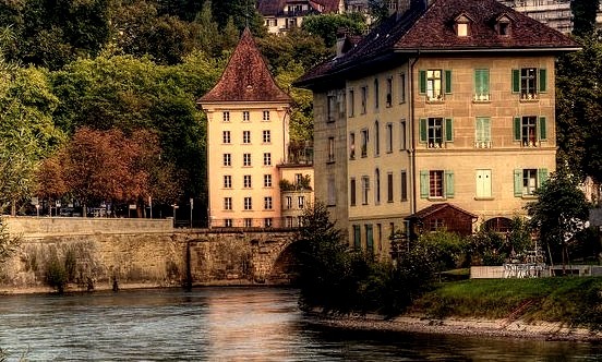 Houses on the shores of Aare river in Bern, Switzerland