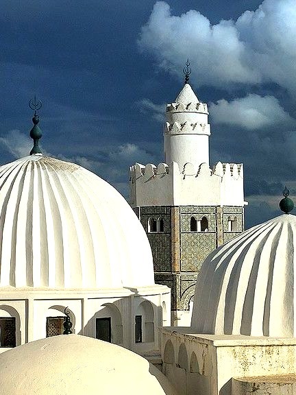 White domes of Sidi Bou Makhlouf Mausoleum in El Kef, Tunisia