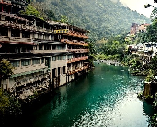 The town of Wulai in the middle of a gorge, near Taipei, Taiwan