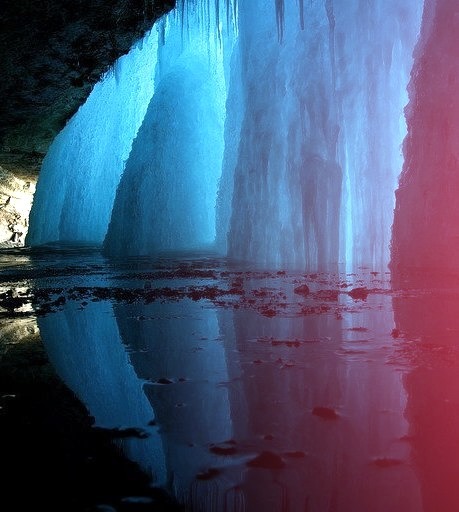 Frozen reflections at Minnehaha Falls, Minnesota, USA