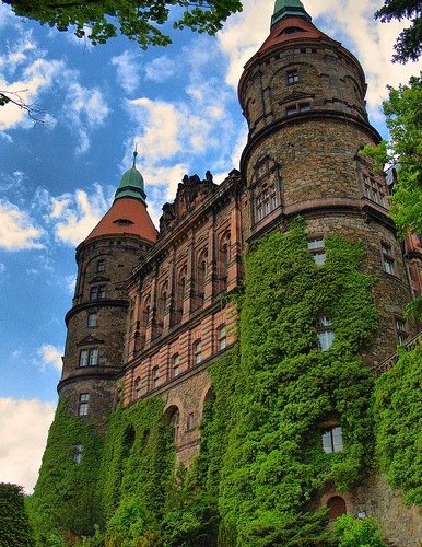 Ksiaz Castle, located on a steep rock by the side of the Pelcznica River, Poland