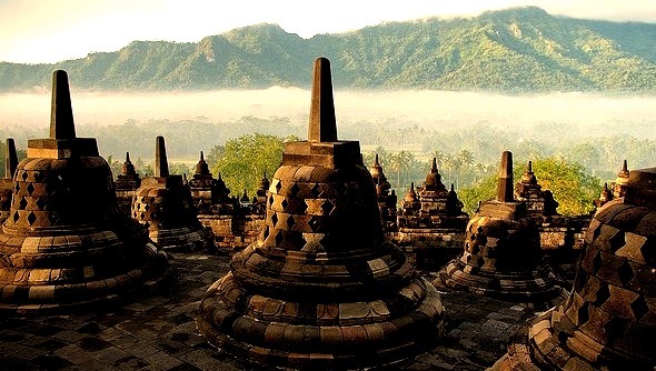 Borobudur Temple, view from the top, Java, Indonesia