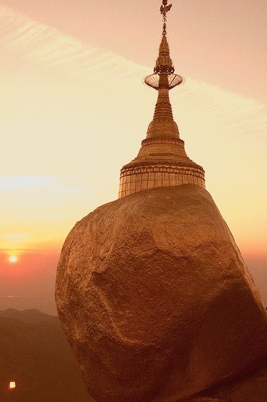 Sunset at Kyaiktiyo Rock Pagoda, southern Myanmar