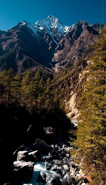 Glacial river at the base of Annapurna III, Himalayas, Nepal